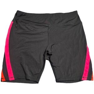 bebe‎ Sport Biker Shorts Women's Size 3X Black Pink Orange Striped Athletic